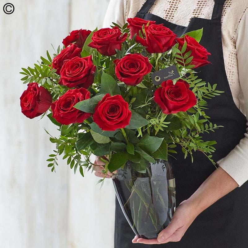 Luxury Dozen Red Roses with Vase